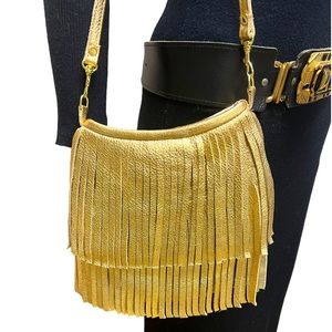 JJ Winters Gold Fringe Leather Shoulder/Crossbody Bag